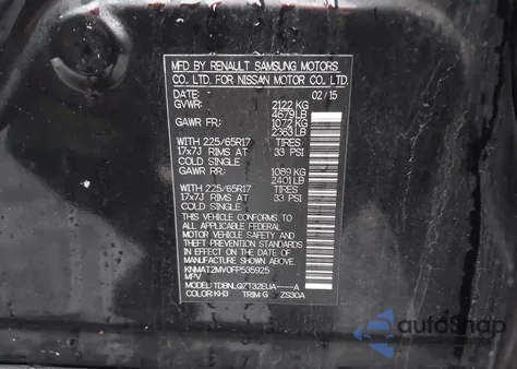 2015 Nissan Rogue Sv from USA, damaged, VIN KNMAT2MV0FP535925